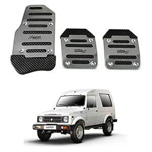 Oshotto 3 Pcs Non-Slip Manual CS-373 Car Pedals Kit Sports Pad Covers Set Compatible with Maruti Gypsy (Silver)