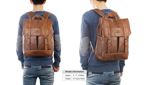 Koolertron Kunstleder Rucksack Vintage Schulranzen Schultasche Laptop (14 „)Wanderrucksack Hiking Backpack Damen Herren für Camping Reise Geeignet für Acer Aspire, MacBook, iPhone, iPad und Samsung Tablet (Braun) - 6