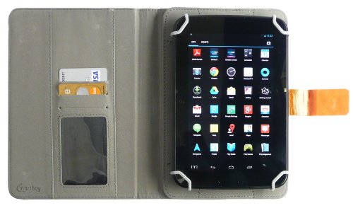 Emartbuy® Tolino Tab 8 Inch Tablet Universalbereich Denim with Tan Trim Multi Winkel Folio Executive Case Cover Wallet Hülle Schutzhülle mit Kartensteckplätze + Blau Eingabestift - 5