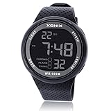 Multi-funktions herren digital sportuhr, Led pu gurt 100m wasserdicht dualzeit gro?es gesicht stoppuhr alarm outdoor-armbanduhr-schwarz-A