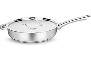 Penguin Home - Poêle À Revêtement Anti-adhérent Avec Couvercle, Compatible Avec L'Induction, En Acier Inoxydable Poli - 28 cm, 3.2 L