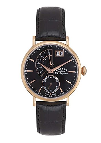 Rotary Watches Quartz Complication Men's Quartz Watch with Black Dial Analogue Display and Black Leather Strap GS90087/04