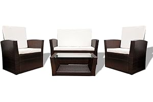 vidaXL Set Divani da Giardino 4 pz Elegante Comodo Robusto Sofa con Tavolino Sedie Poggiapiedi con Cuscini Ecologico in Polyrattan Marrone