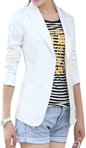 MU2M Women's Work Office Notch Lapel One-button Slim Fit Blazer Jacket White US XL