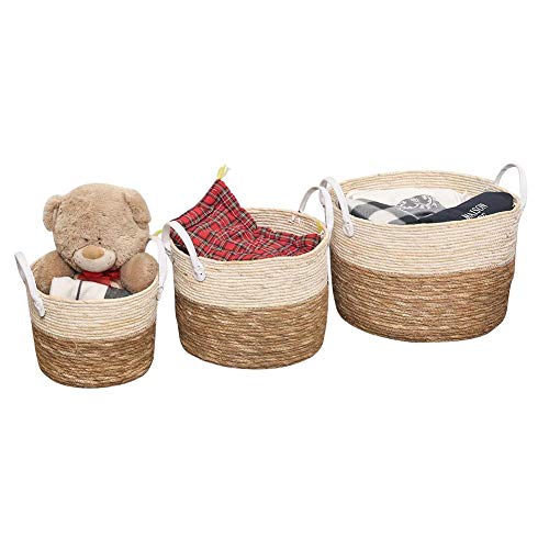 Preisvergleich Produktbild Rattankorb Geflochtene Aufbewahrung Nordic Fruit Gardening Aufbewahrungskorb Dekorativer Blumentopf Pflanzgefäß mit Griffen für Home Organizer, Blumentopfabdeckung, Wäscherei und Strandtasche