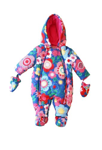 Toby Tiger Unisex Baby Multi Flower Snowsuit All-In-One Blue/ Pink 0 - 3 Months