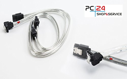2x SATA Kabel 50cm Silber | 1x gerade-gerade | 1x gerade-abgewinkelt | kompatibel bis zu S-ATA/600 | Serial ATA | 1,5GBs/3GBs/6GBs (abwärtskompatibel) | S-ATA Kabel | Premiumqualität von PC24 Shop & Service