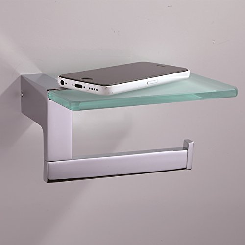Toilettenpapierhalter aus Edelstahl mit Glasablage-sehr hochwertig Toilettenpapierrollenhalter WC Papierrollenhalter in hochwertigem Design mit Smartphone-Ablage - 2