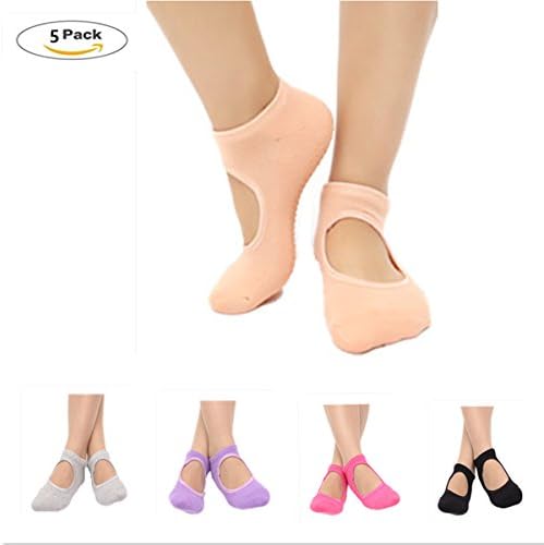 5 Pairs Non Slip Skid Women Pilates Yoga Socks Dance Mat Massage Socks With Grips Best Fitness Dance, Pilates, Ballet Barre ,Sports For Woman Size Shoe Size UK 2.5-7 /EU 35-40