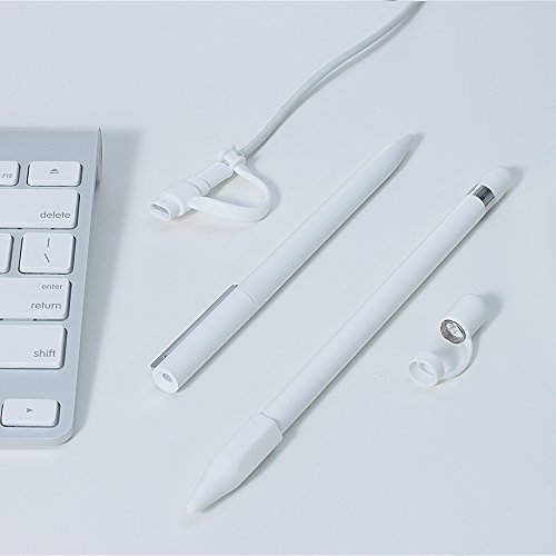 [4-Pack] FRTMA für Apple Pencil Kappe / Apple Pencil Spitze Kappe / Lightning Kabel Adapterhalter / Apple Pencil Kappenhalter für iPad Pro Bleistift, Elfenbein Weiß - 4