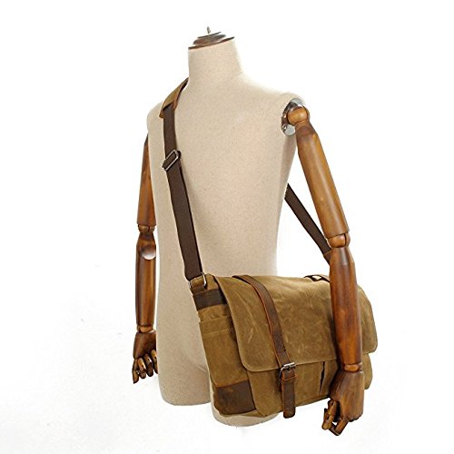 YANGYANJING Wasserdicht Vintage Canvas Leder Messenger Bag Umh ngetasche Aktentasche Schultertasche 14 Zoll Laptoptasche Notebooktasche aus Canvas und