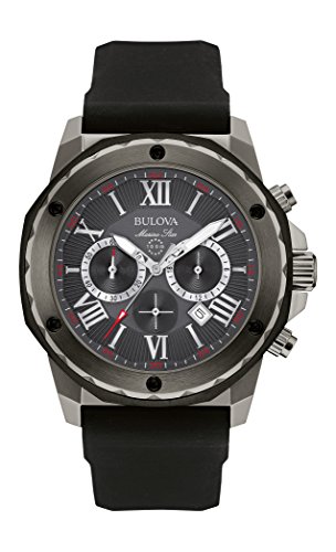 Bulova Men's Designer Chronograph Watch Rubber Strap - Water Resistant Grey Marine Star 98B259