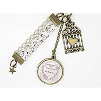 bijou de sac personnalisable PORTE CLÉS PERSONNALISABLE CADEAU POUR UNE MAMAN couleur bronze avec cage et cœur, style rétro : pour ma maman pour une fête, un anniversaire, un noël, une petite attention....