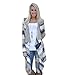 Produktbild TOPUNDER Damen Lange Sleeve Streifen Drucken Baumwolle Kimono Strickjacke Mantel Cover up Tops (M, Grau)