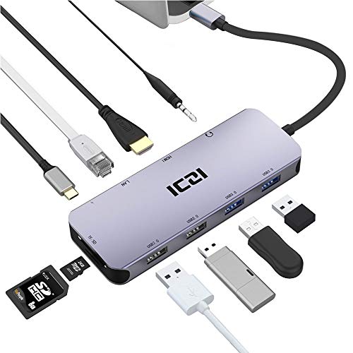 ICZI USB C Hub 10 in 1 mit 4 * USB 4K HDMI RJ45 Gigabit Ethernet 3.5mm Audio Ausgang Micro SD/TF Thunderbolt 3 USB C (PD) Aluminum für Google Chromebook Pixel Mi Air Mi Pro ICZI USB C Hub 10 in 1 mit 4 * USB 4K HDMI RJ45 Gigabit Ethernet 3.5mm Audio Ausgang Micro SD/TF Thunderbolt 3 USB C (PD) Aluminum für Google Chromebook Pixel Mi Air Mi Pro