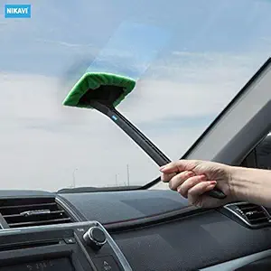 NIKAVI Window Windshield Cleaning Tool Microfiber Cloth Car Cleanser Brush with Detachable Handle Auto Inside Glass Wiper Interior Accessories Car Cleaning Kit (GREEN)