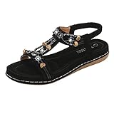 Yvelands Damen Mode Flache Rückseite Reißverschluss Sandalen Open Toe Ankle Sommer Schuhe für FrauenSchwarz41