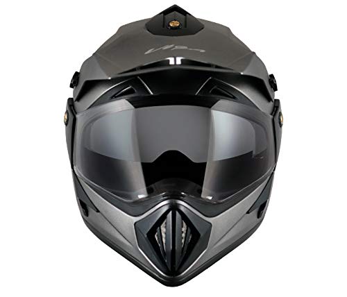 Vega Off Road ISI Certified Matt Finish Full Face Dual Visor with Peak Helmet for Men and Women Outer Clear Visor and Inner Smoke Sun Visor(Dull Anthracite, Size:L) - Image 5