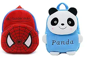 Blue Tree Kids School Bag Soft Plush Backpack Cartoon Bags Combo Mini Travel Bag for for Girls Boys Toddler Baby (Spiderman & Bue Panda)