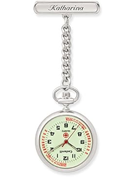 Cadenis Krankenschwesteruhr Pulsuhr mit persönlicher Laser-Gravur Quarzwerk 30 mm fluoreszierendes Zifferblatt