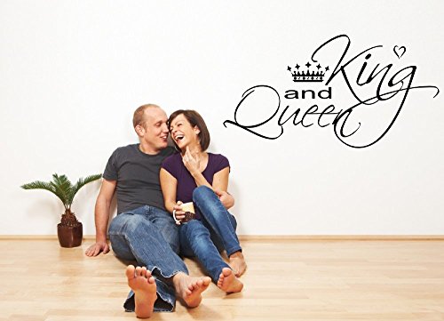timalo® Wandtattoo fürs Schlafzimmer 68054-110×58 weiss ~ Schriftzug: Spruch KING and QUEEN, Königin mit Krone und kleinem Herz - 3