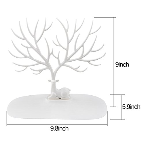 Schmuckständer, iTECHOR Kreative Sikawild Baum Schmuck Zahnstange Gestell Regal Ständer Halter Regallager Ausstellungsstand Organisator Schmuckständer für Ohrring Halskette Armband Ring und andere Schmuck—Weiß - 5