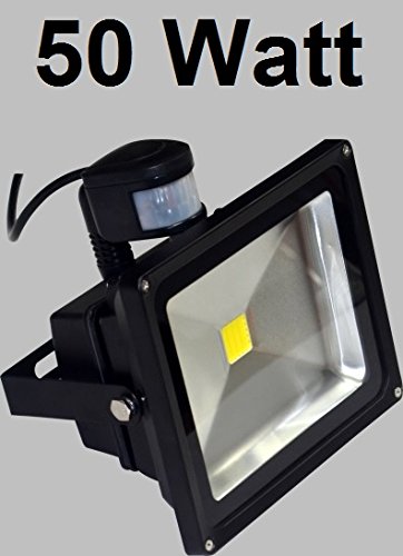 50 Watt LED Außenstrahler, Flutlicht mit Bewegungssensor / Bewegungsmelder, 120° Ausstrahlwinkel, Kaltweiß 6000 Kelvin, 4500 lm ~ 400 Watt Halogenstrahler, IP65