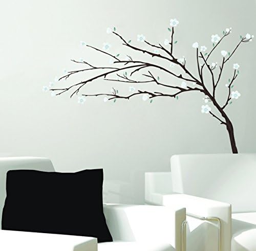 Art Applique Wall Art Stickers Vinyl Self Adhesive Large Cherry Blossom white Plum Tree Flowers Branches Design Nature Home Decorations Decals