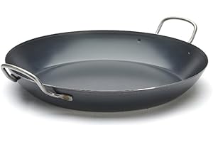 De Buyer 5023.37 'La Lyonnaise' Poêle à Paella - 2 Anses Soudées - Tôle d'Acier Bleue - Ep. 1,5 mm - Diamètre 37 cm, Bleu