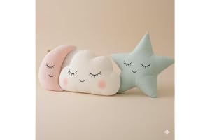 CHIRKUT Decorative Moon Cloud Star Throw Pillows, Nursery Room Cushions, Pink Mint White, 3-Piece Set,Polyester,Cotton (Pack of 3) 30CM
