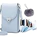 Produktbild Flywill Dame Handy Umhängetasche PU Leder Schultertasche Kleine Tasche Herzförmiger Metallknopf Geldbörse Handytasche mit Kartenfächer Verstellbar Schultergurt Passt Handy unter 6.5", Grau-blau