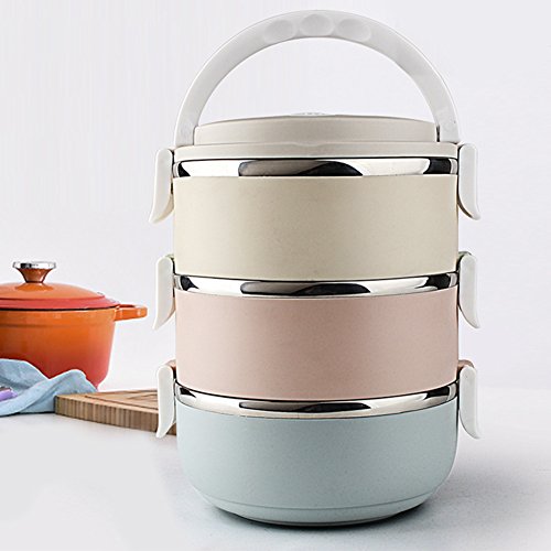 Zantec Boîte à repas isotherme, portable, créative, pour le travail, l'école, un pique-nique, Bento, boîte alimentaire portable, 3/4 étages, isotherme, en acier inoxydable, 16.5 * 15 * 20.5cm