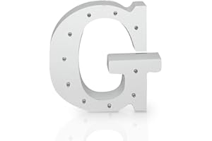 K AKTUAL Letra G en Madera Blanca Iluminada con 10 Luces LED - Decoración e Iluminación de Escaparates o Espacios - Ideal para Apoyar o Colgar - Funciona con Pilas AAA - Altura 15 cm - Aktual