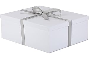 KdmNzoo Geschenkbox mit Deckel 42 x 32 x 15.5 cm groß xxl, Geschenkbox mit Schleifen, Grußkarten, Raffia Hamper Shreds für Weiß