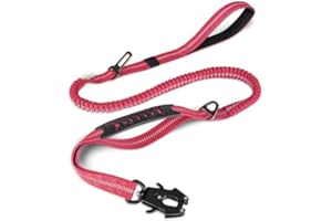 Joytale Taktyczna smycz bungee dla psa, wytrzymała, amortyzująca wstrząsy, 2 wyściełane uchwyty, metalowy karabincki, pas bezpieczeństwa samochodowy, mocny, bez ciągnięcia