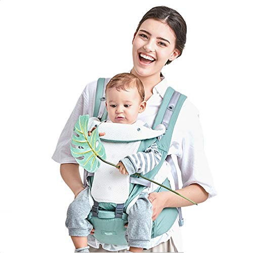 GBlife Marsupio Neonati Ergonomico con Sedile Puro Cotone Leggero e Traspirante 3D Mesh Poliestere 4 Modi Multiposizione Porta Bebè fit Neonato Bambino da 0-36 Mesi 3.5-20kg (Verde)