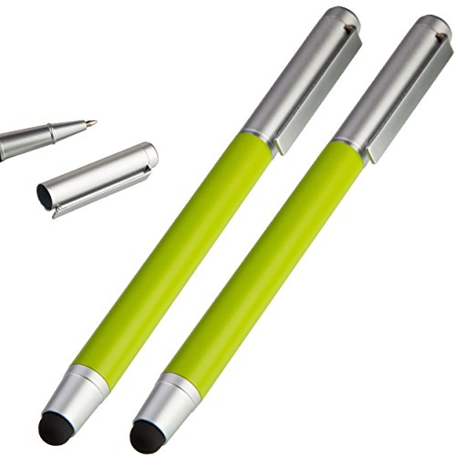 Liamoo 2 x moderner 2 in 1 Eingabestift / Touchpen mit Kugelschreiber und Deckel (grün)