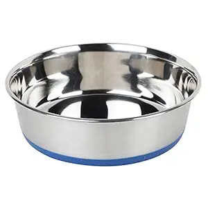 Naaz Pet Dog Bowl Blue Export Quality with 100% Silicon Bonded Rubber Stainless Steel Dog Food Bowls Feeder Bowls Pet Bowl for Feeding Dogs Cats and Pets Medium 2 QT