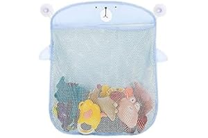 UENXRXE Blu Vasca da Bagno Bambini Organizzatore per Giocattoli per Vasca da Bagno e Doccia, Rete per Giochi da Bagno per Bambini, Poliestere,10 Ganci Adesivi