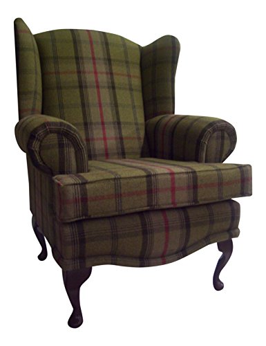 Cottage/Wing Back/ Queen Anne Chair in Balmoral Hunter GreenTartan on QA Legs