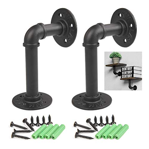 QLOUNI 2pcs Multiuso Soportes para Estantes de Pared Decorativo Estilo Industrial Retro 16 * 10 cm (Negro)