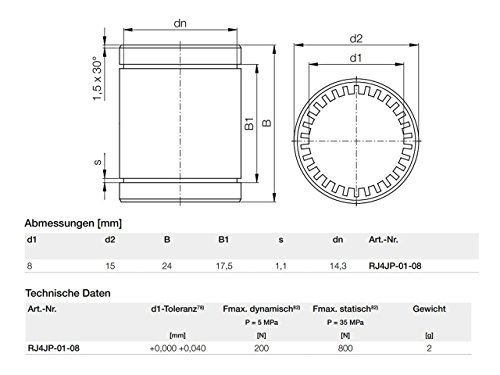 DryLin® Igus RJ4JP-01-08 Gleitlager – anstelle LM8UU – RepRap – Mendel – Anet A8 A6 – hochwertige 3D-Drucker Linearlager zusätzlich geschützt in einem fix-reparieren-Beutel - 3