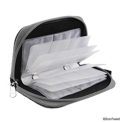 Speicherkarten-Tasche – 2 StÃ¼ck – Passend fÃ¼r bis zu 22x SD, SDHC, Micro SD, Mini SD und 4x CF – Halterung mit 22 Schlitzen (8 Seiten) – Zur Aufbewahrung und fÃ¼r unterwegs – Mikrofaser-Reinigungstuch und Etiketten enthalten – Schwarz + Grau - 2