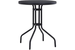 vidaXL Tavolo da Giardino Tavolino da Esterni Mobili da Giardino Arredo da Esterni Arredamento per Patio Nero 60 cm in Acciaio e Vetro