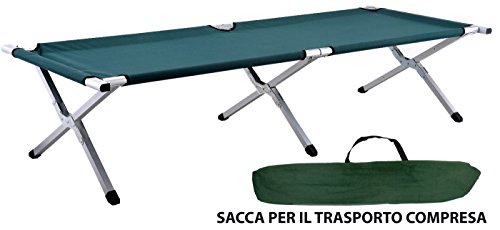 Savino Fiorenzo Lettino brandina Prendisole Pieghevole Alluminio Tela Verde per Mare Campeggio