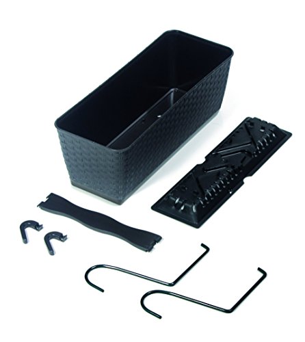 Pflanzkasten im Rattan Design mit integriertem Wasserspeicher und Halterungen aus Metall für Geländer aller Art oder zum Aufstellen, Maße B 50 x H 17,2 x T 17,4 cm, Farbe Anthrazit - 4