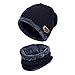 Produktbild happy event 2-teiliges Winter Beanie Unisex Hut Schal Set | Warme Strickmütze Dick Knit Skull Cap (Schwarz)