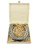 Echtes Glückshufeisen, mit persönlicher Gravur auf der Holzgeschenkbox (Deine Wunschbotschaft mailst Du uns einfach im Anschluss an Deine Bestellung zu)