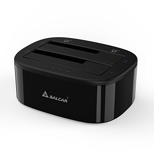 Salcar USB 3.0 Offline Klon Docking Station mit 2 Einschüben, optimiert für HDD/SSD Festplatte, 2,5" und 3,5", 2,5 und 3,5 Zoll (SATA I / II / III), inklusive USB 3.0 Kabel und 12V 4A Netzteil, unterstützt 2x 8TB