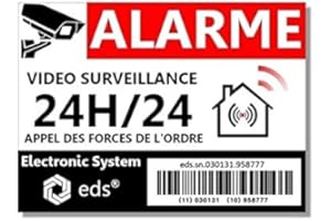 EGERO Stickers Alarme Vidéo Surveillance 24H/24 – Style Code Barre – Lot de 8 Autocollants Dissuasion | Sécurité Maison, Garage, Commerce, Fenêtres & Portes | Résistant UV & Pluie
